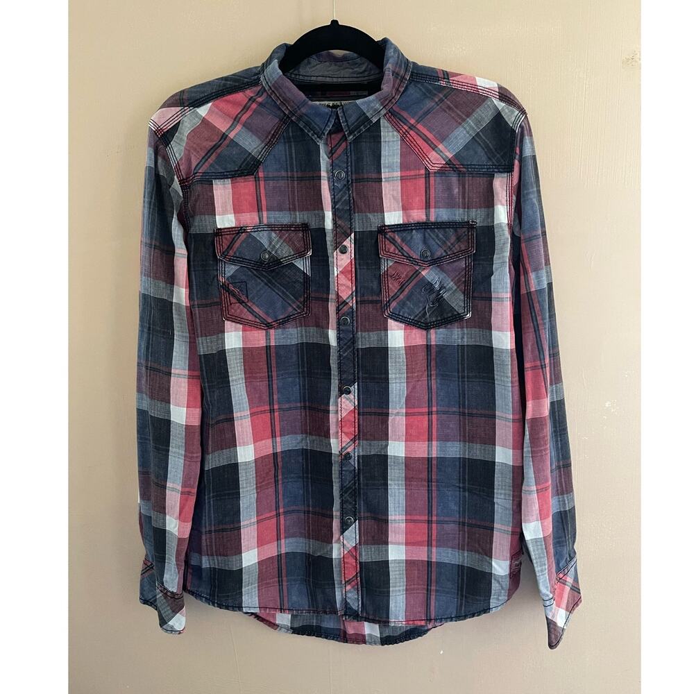 BKE Vintage Brand Men's Plaid Western Shirt‎ Size M Classic Pearl Snap Front
